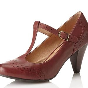 Chocolat Blu Ollie Burgundy T-Strap Heels